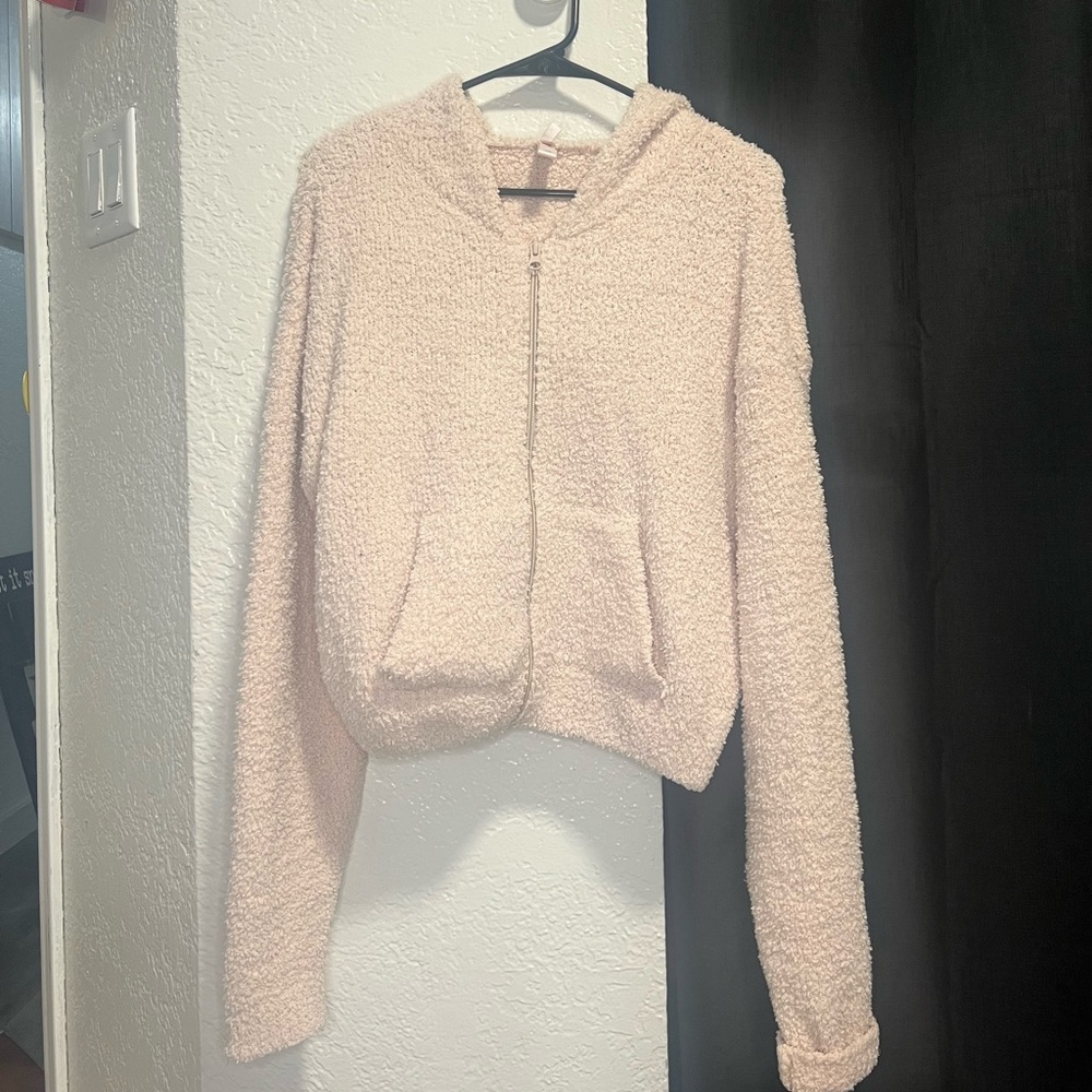 SKIMS Cozy Knit Zip Up Hoodie in Light Pink